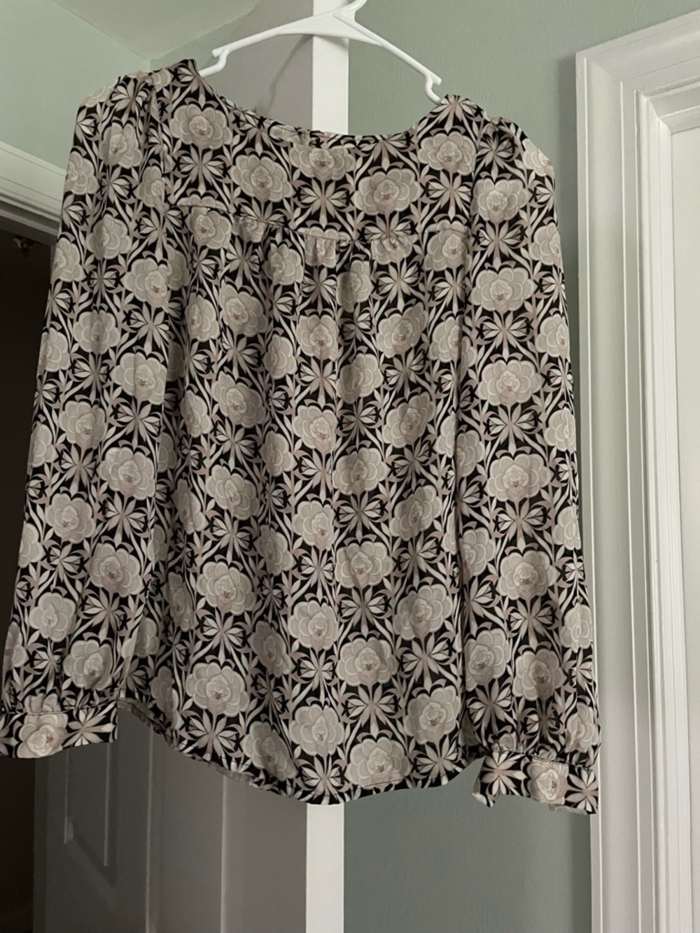 LOFT Black and Cream Floral Blouse